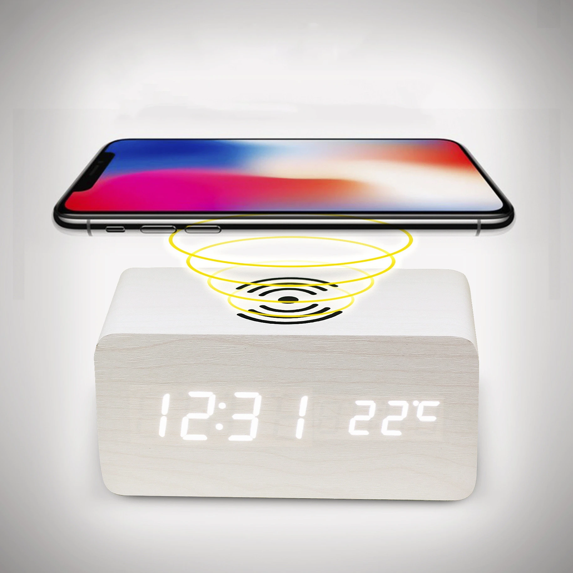 Portable Desk Clock Temperature Fast Wireless Led Alarm Clock With Wireless Charger An