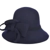 Pretty Elegant 100% Wool Jazz Fedora Hats Custom Women Silk Floppy Bowknot Caps Flet Hats