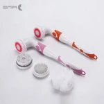 Private Label 4 in 1 Long Handle Plastic Electric Battery Operated Bath Shower Body Cleaning Brush with Mesh Sponge Head