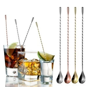 Professional Bartender Tools Stainless Steel Mixing Spoon, Spiral Pattern Bar Cocktail Shaker Spoon