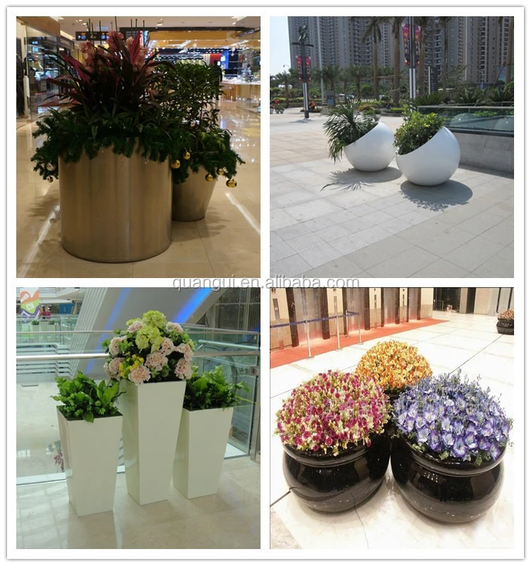 QUANGUI modern design light weight decorative outdoor fiberglass resin pottery&amp;planters for planting trees