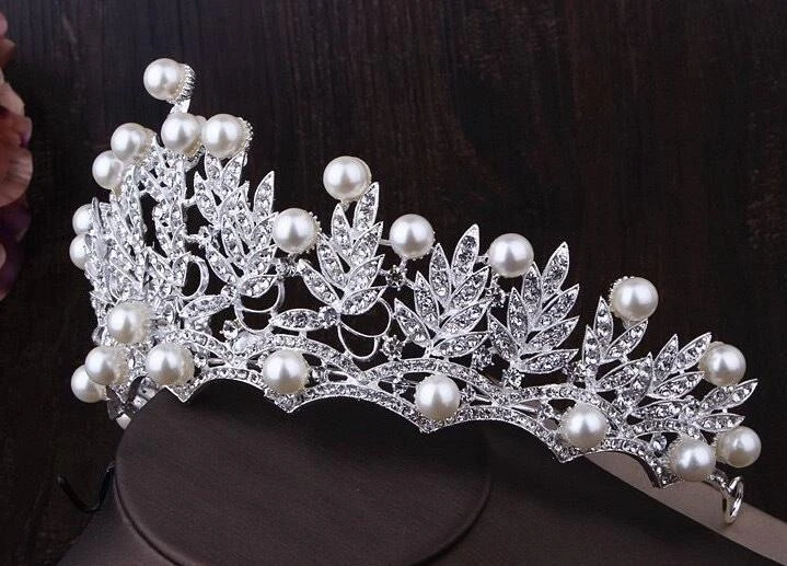 Queena Fashion Women Jewelry Wedding Bridal Pearl Crown Crystal Rhinestone Tiara Party Tiaras