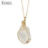 RAKOL New Fashion Natural Stone Link Cable Chain Rock Gold Plated Rose Quartz Necklace NN010