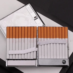 Rechargeable Metal Creative Flameless Cigarette Case with Lighter For Smoking