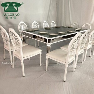 rectangle 12 seats mirror glass top stainless steel dining table and chair sets