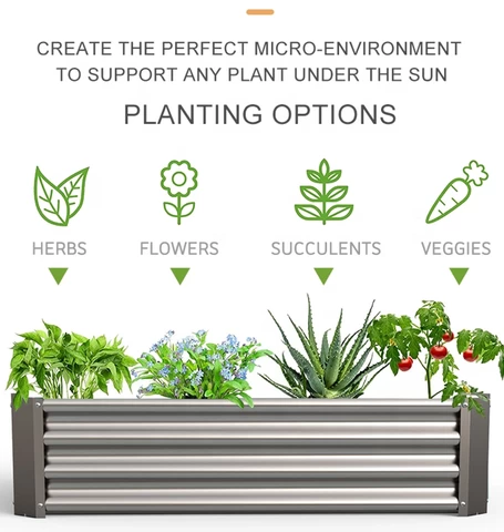 Rectangle Outdoor Galvanized Metal Planter Raised Garden Beds With Bottom For Gardening Vegetables Flower