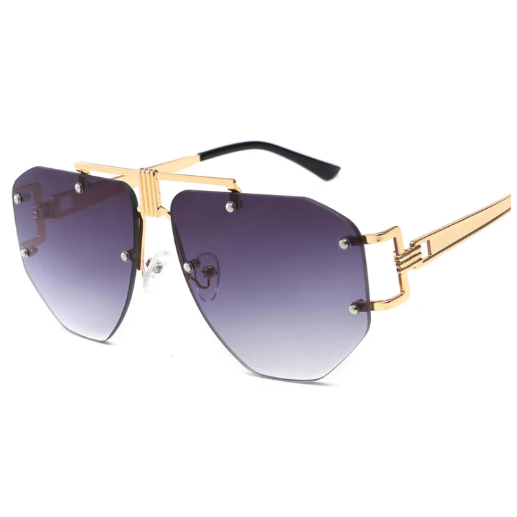 Rectangle Women Square Vintage Design Retro UV400 Eyewear Pink Rimless Sunglasses