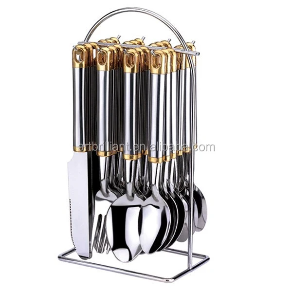Red 20pcs Flatware Set Dining Silverware Kitchen Gift Hanging Rack Wire Stand