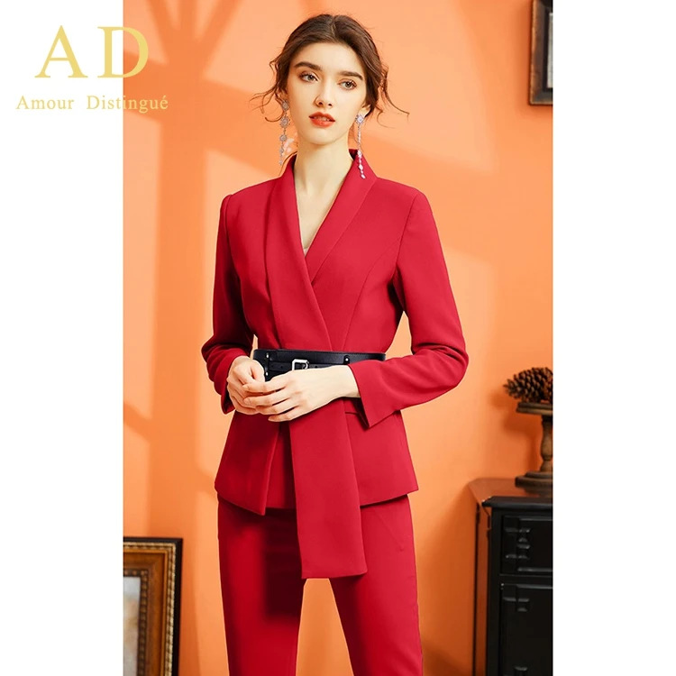 Red Custom New Design Luxury Classy Comfort Woman Work Business Pants Suit