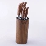 Removable Inner PP Strips Core Wooden Coating Plastic Knife Block Holder For 5 Piece Knife