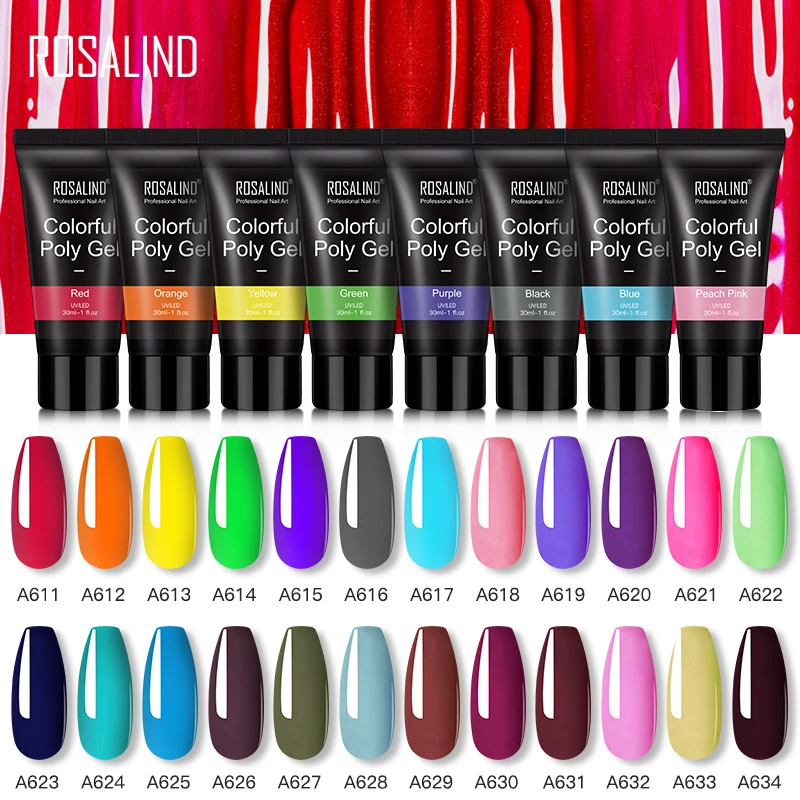 ROSALIND oem private label nail supplies 30ml quick extension gel polish soak off colorful poly nail gel for nail art salon