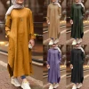 S-5XL Kaftan Muslim Dress Womens Loose Islamic Tops Abaya Lady Round Neck Long Sleeve Maxi Arab Abaya Dress