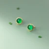 S925 Women Traditional Silver Earrings Summer Geometric Round Green Onyx Gemstone Earring
