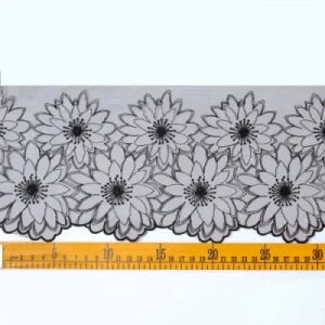 Scalloped Edge 16cm Chinlon Mesh Black Embroidery Lace Trimming for Lingerie Wholesale