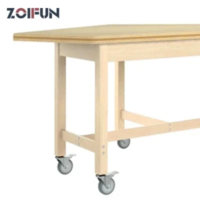 School Laboratory Furniture Students Workstation Mobilde Wooden Table with Wheel