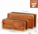 Serving Tray Platter Natural Wood (Set of 4) For Food Holder BBQ Party Buffet Avoid Sliding Spilling Food Easy Carry Grooved
