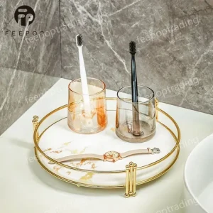 Space-Saving Stainless Steel round Cosmetic Storage Rack Single-Tier Makeup Organizer Holder for Bathroom Basins Home Use