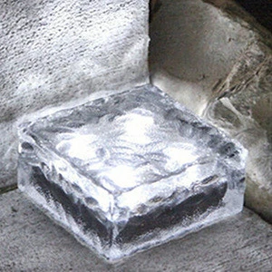 Square Cube Glass Led Solar Ice Brick Light Brick Paving Step Garden Path Lights