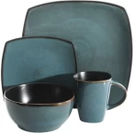 Square Reactive Glaze Stoneware Dinnerware Set Custom Ceramic Plate Mug and Bowl Set 16-pc