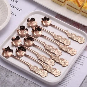Stainless Steel Rose Gold Coffee Spoon with Special Flower Pattern Small Spoon Tea Spoons for coffee drinking