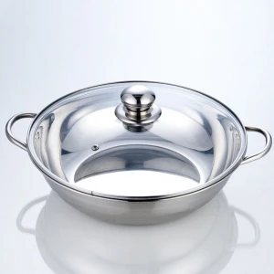 Stainless Steel Two-Flavor Hot Pot With Divider Soup & Stock Pot With Glass Lid