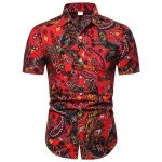 Summer Hawaiian casual style beach flower short sleeve floral men shirts flower shirt for men