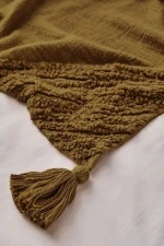 Super Luxurious Olive Green Cotton Woven Throw Blanket From Wholesale Bohemian Decorative Hand Tufted Tassels Blanket
