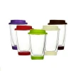 Thermos Glass Milk Tea Tumbler Silicon Lid And Base Double Layer Glass Coffee To Go Cup 12oz