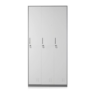 Three door white vertical steel wardrobe for household use