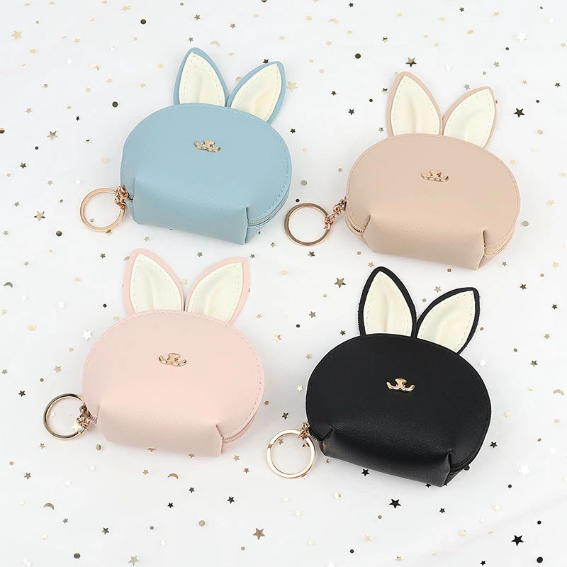 Top selling pu coin purse rabbit ears style zipper coin holder purse animal girls purse