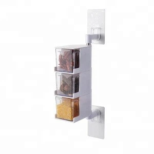Transparent Wall-Mounted Rotating Seasoning Box Salt And Pepper Spice Condiment Containers Drawer Spice Jar Rack Kitchen Tools