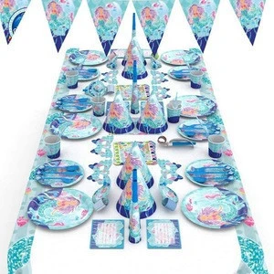 Umiss Paper Mermaid Theme Birthday Party Supplies,6 Sets Of Paper Layout Decorations Holiday supplies