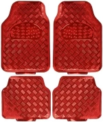 Universal non skid colored aluminum pvc car floor mat car rubber mat Universal 4-piece metal design car mat-(red)