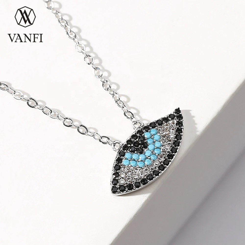 VANFI 2020 Trendy Fashion Rose Gold Plated Eyes Necklace White Blue Black Zircon Stone Jewellery Necklace Chain