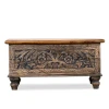 Vintage Hand-Carved Wooden Storage Trunk / Coffee Table Mango Wood Hand Carving Design Antique look Polished Open Top