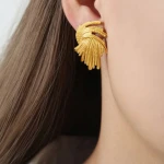 Vintage Hot Selling Fashion Twist Stud Wheat Ears Design 18K Gold Plated Stainless Steel Earrings for Women