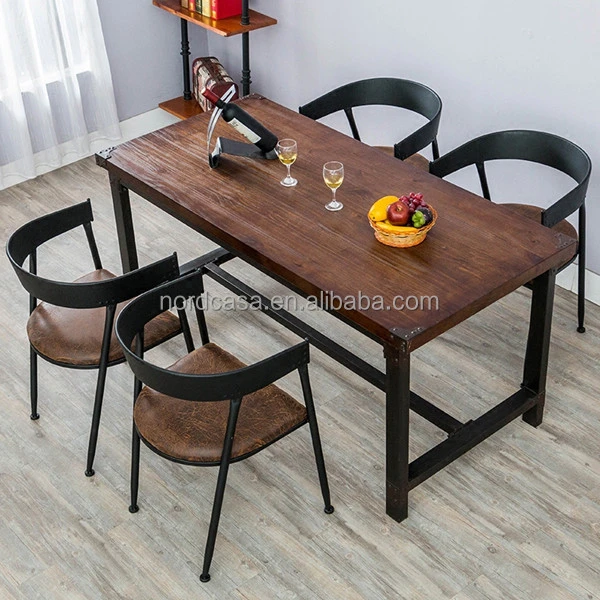 Vintage Industrial Iron Wood Dining Table, For Dining Room Furniture 4 Persons Seating Capacity