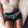 Vintage Summer Style Gypsy Silver Plated Alloy Carving Coin Waist Chain Belly Body Chain Body Belt