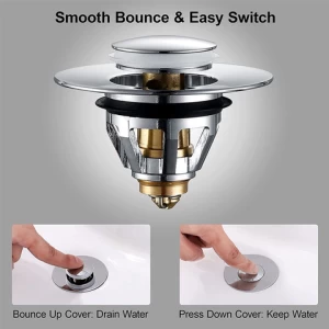 Wash Basin Bounce Filter Pop Up Drain Stopper Push Type Sink Drain Plug brass basin sink drain waste pop up