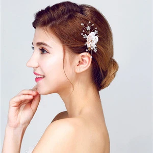 Wedding bride pink flower rhinestone hair stick hair accessories