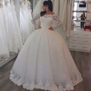 Wedding Dresses Luxury Long Sleeve Detachable Train Bridal Gown Lace Appliques Mermaid