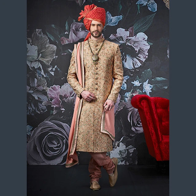 Wedding Special Latest Designer Embroidery Work Banarasi Silk Sherwani For Men