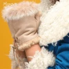 Weekday women leather fancy fingerless mitten rabbit fur plush hand muff