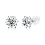Wholesale Christmas Gift Snowflake Earrings Sterling Silver Round Brilliant Cut Claw Setting Moissanite Stud Earrings For Women