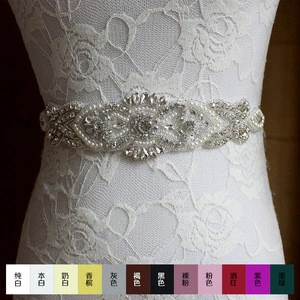 Wholesale Crystal Bridal Sash Wedding Dress Belt Crystal Rhinestone Pearl Applique Silver Beaded Patch Bridal Sash LSBS005