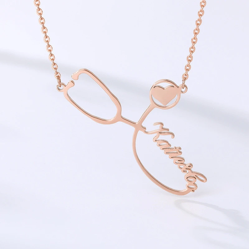 Wholesale Custom Necklace Nursing Stethoscope Pendant Necklace Gold Plated Stainless Steel Clavicle Chain Necklace