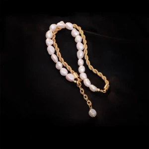 Wholesale gold chunky link chain women rope chain baroque pearl necklace