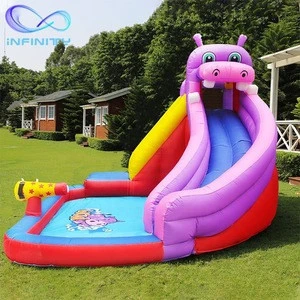 Wholesale Inflatable Climbing Wall Games Hippo Bouncer House Gun Water Slide Outdoor Inflatable Slide with Pool for Kids
