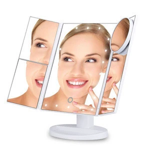 wholesale led mirror make up Trifold Three Panel with 22Pcs LED , magnifying makeup mirror with white led