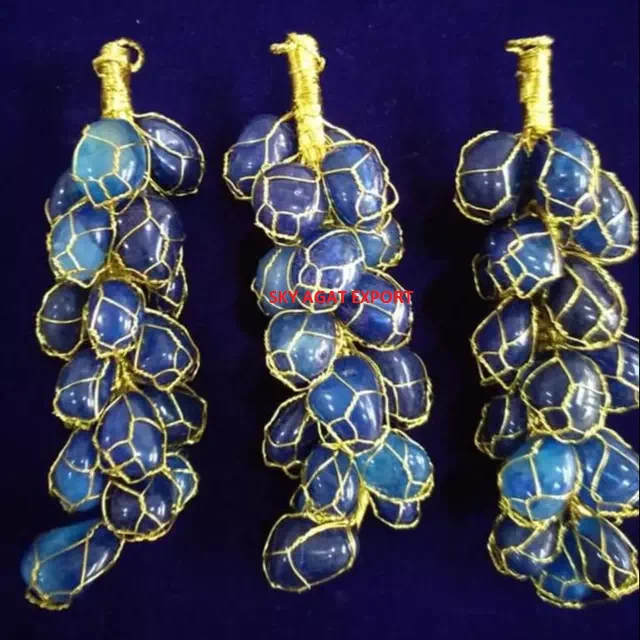 WHOLESALE NATURAL AGATE KEYRING BLUE ONYX TUMBLED MULTI STONE KEYCHAIN  AGATE CRYSTAL BUY FROM SKY AGATE EXPORT
